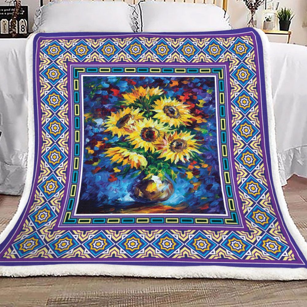 Sunflower Purple Mandala Sherpa Fleece Blanket