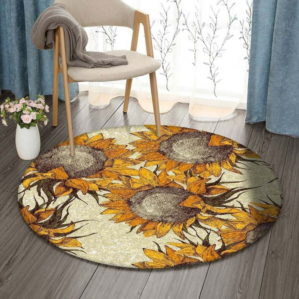 Sunflower Seamless Vintage Round Carpet