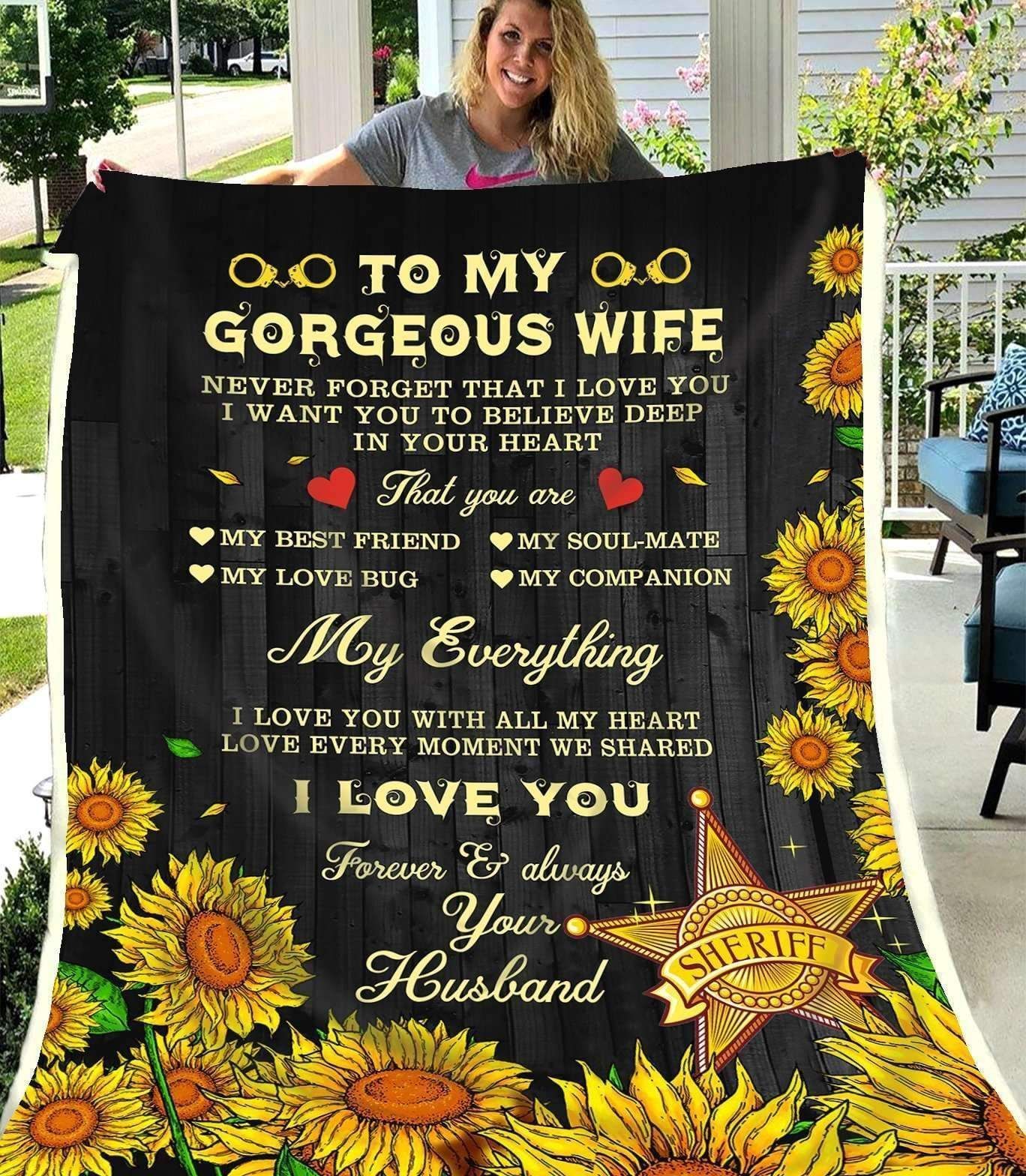 Sunflower Sheriff To My Wife My Everything Sherpa Fleece Blanket