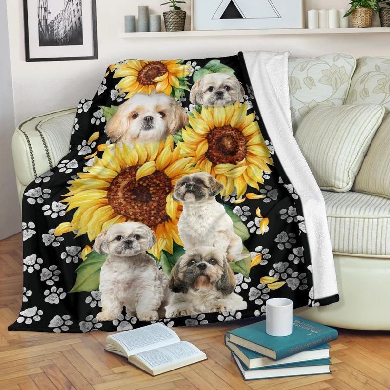 Sunflower Shih Tzu Sherpa Fleece Blanket