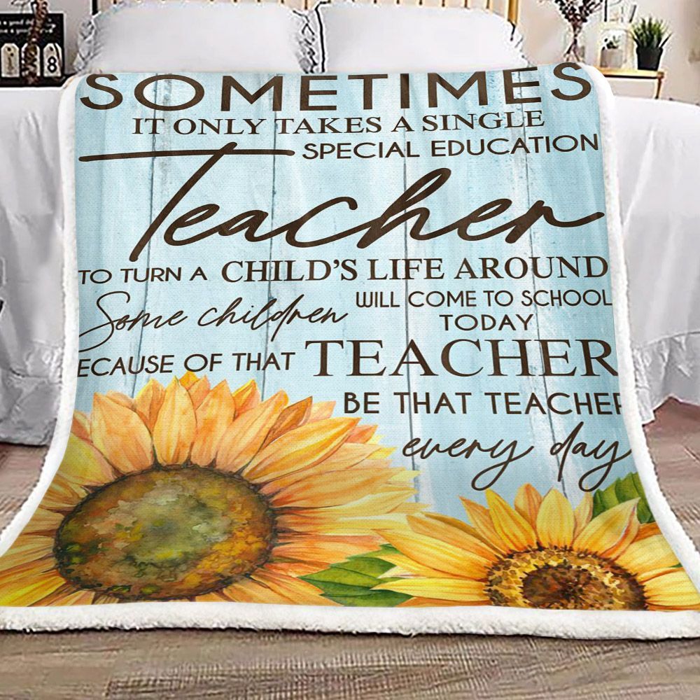 Sunflower Single Special Education Teacher Sherpa Fleece Blanket