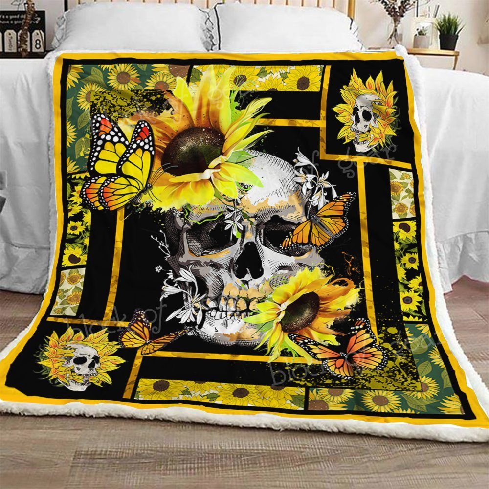 Sunflower Skull Sherpa Fleece Blanket