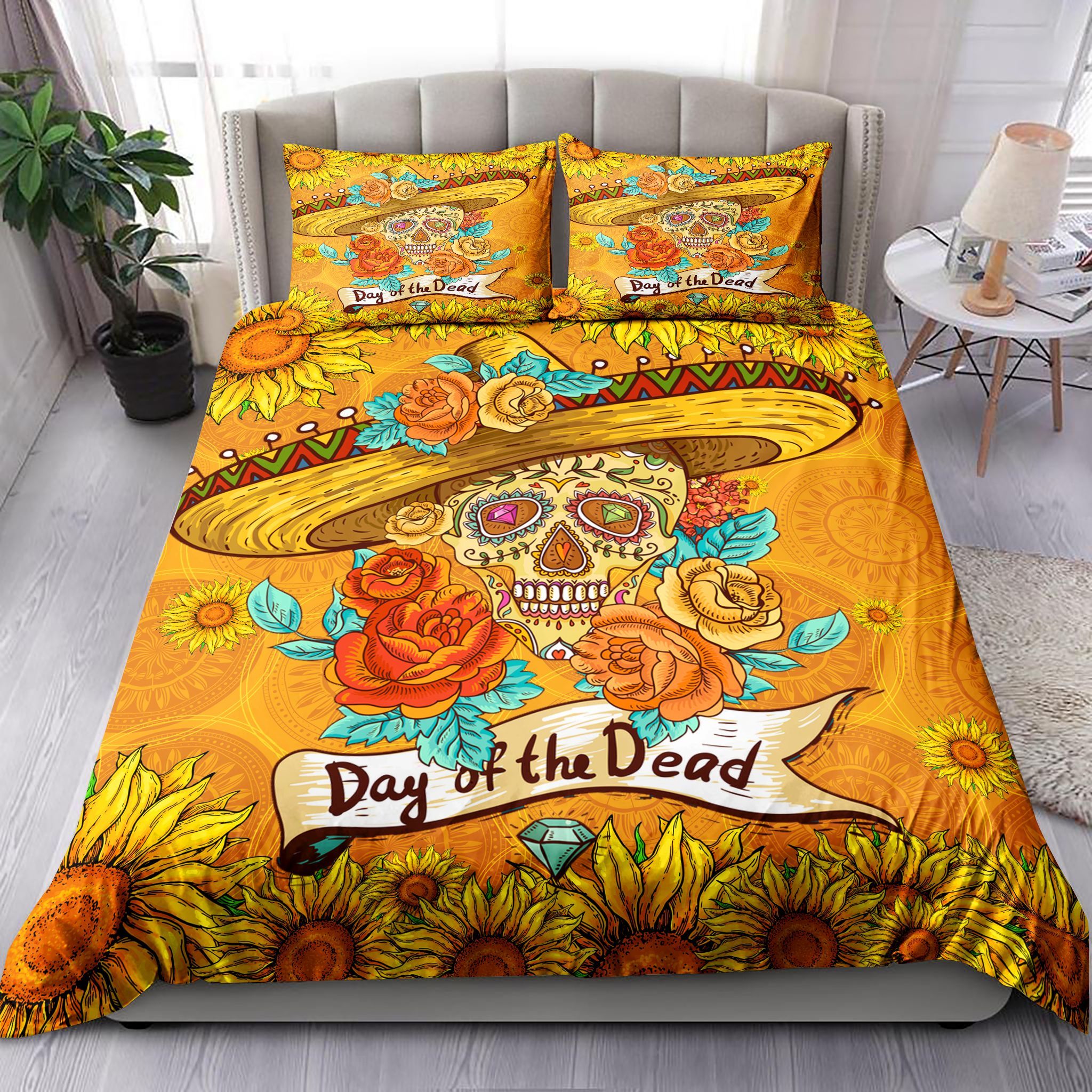 Sunflower Skull Day Of The Dead Bedding Set