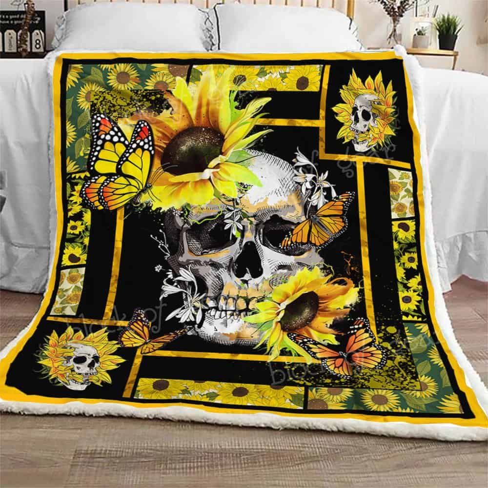 Sunflower Skull Fleece Blanket