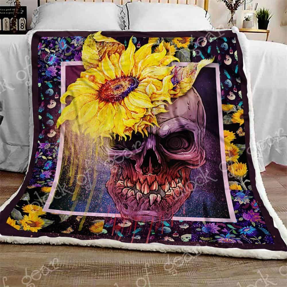 Sunflower Skull Fleece Blanket