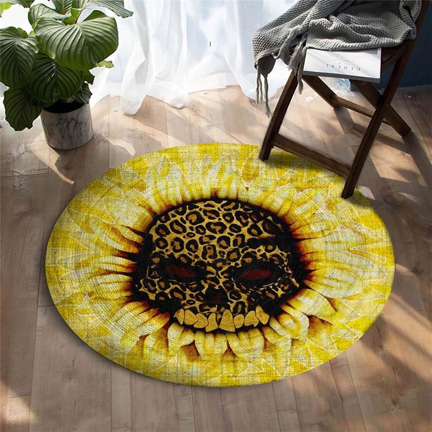 Sunflower Skull Round Carpet