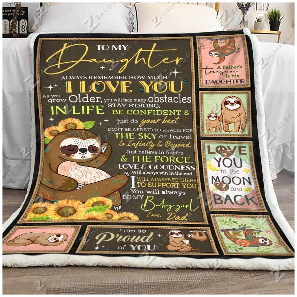 Sunflower Sloth Be My Baby Girl Love Dad Sherpa Fleece Blanket