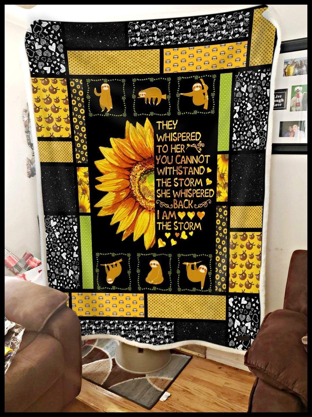 Sunflower Sloth I Am The Storm Sherpa Fleece Blanket
