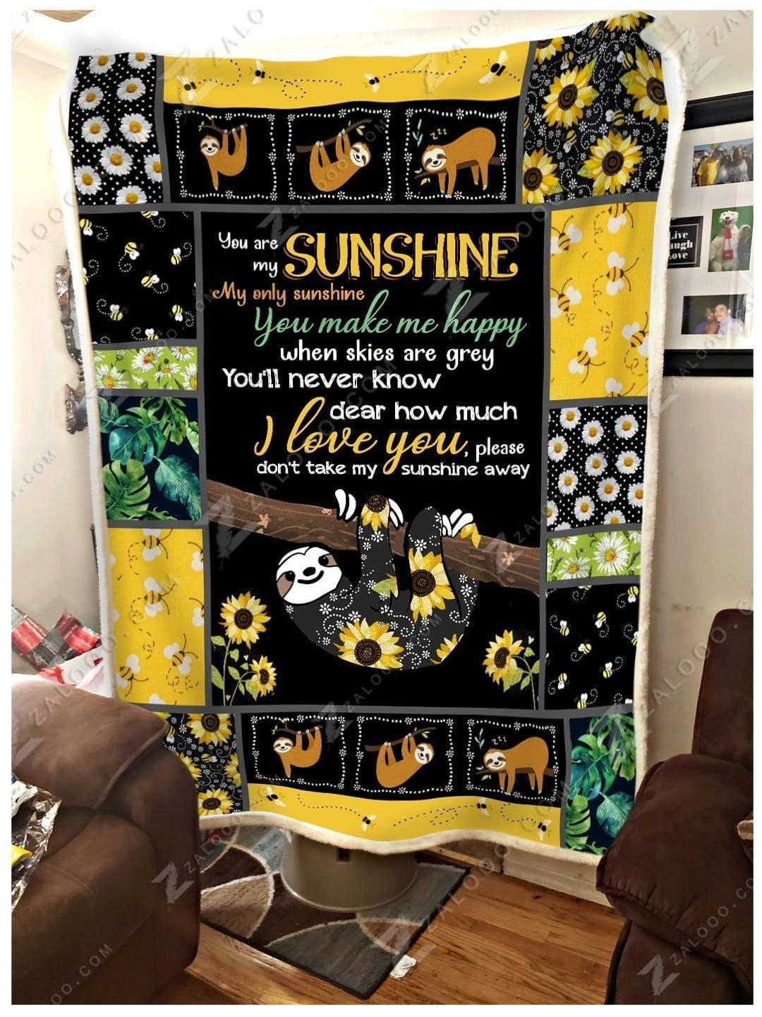Sunflower Sloth You Are My Sunshine Sherpa Fleece Blanket