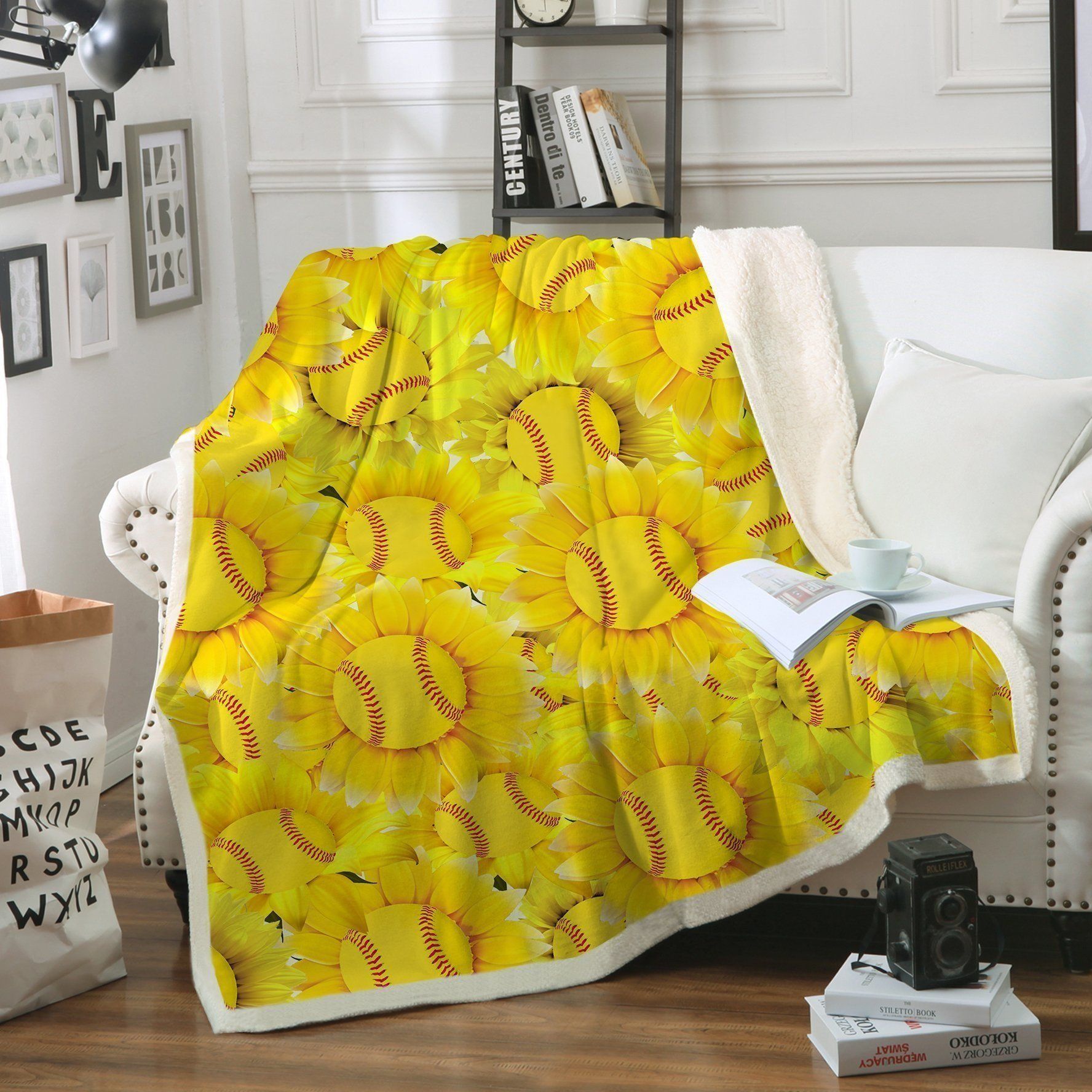 Sunflower Softball Sherpa Fleece Blanket