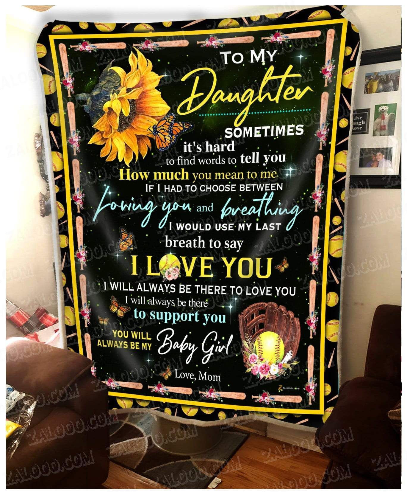 Sunflower Softball Daughter Mom How Much You Mean To Me Sherpa Fleece Blanket