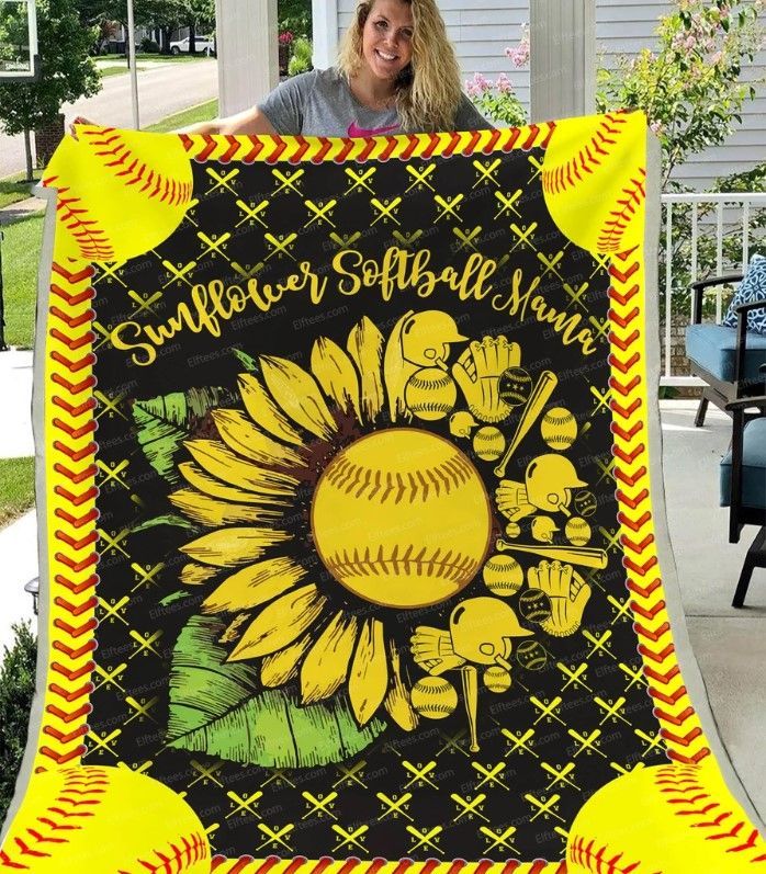 Sunflower Softball Mama Sherpa Fleece Blanket
