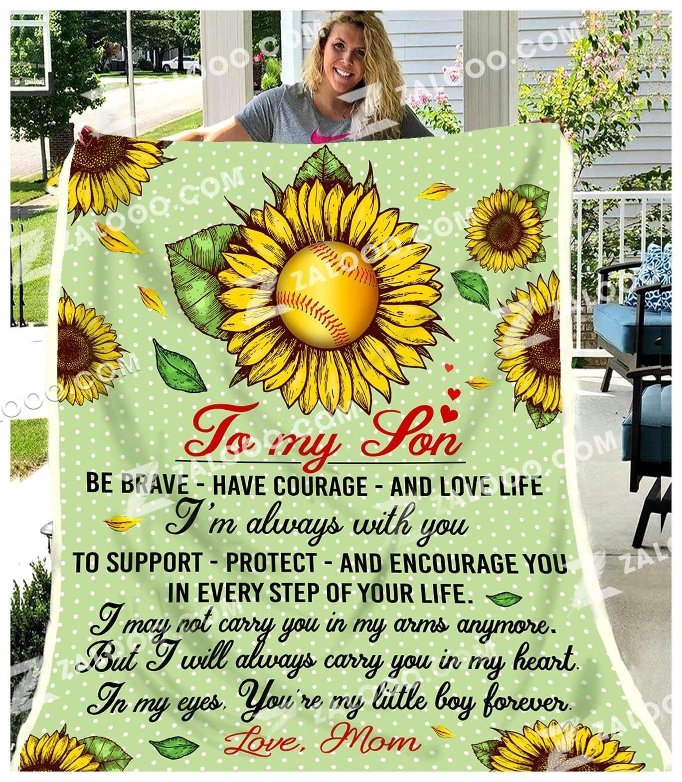 Sunflower Softball Son Mom I Will Always Carry You In My Heart Sherpa Fleece Blanket