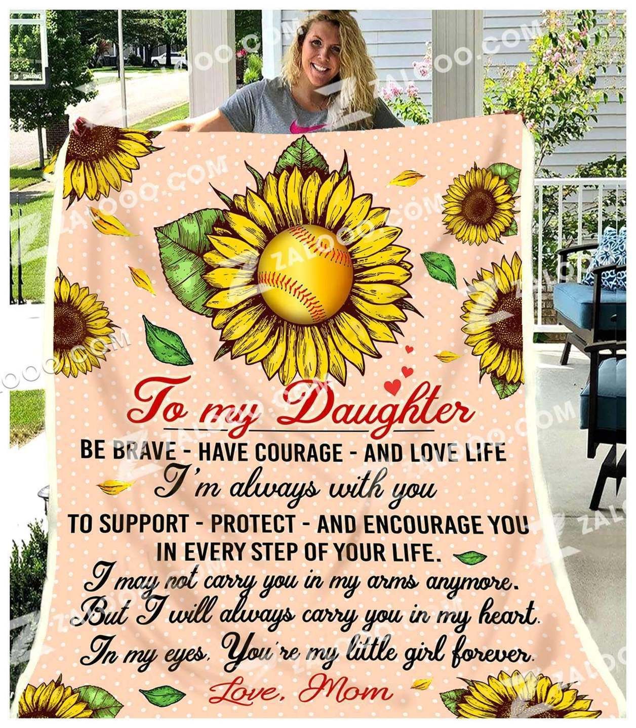 Sunflower Solfball Be Brave Daughter Sherpa Fleece Blanket