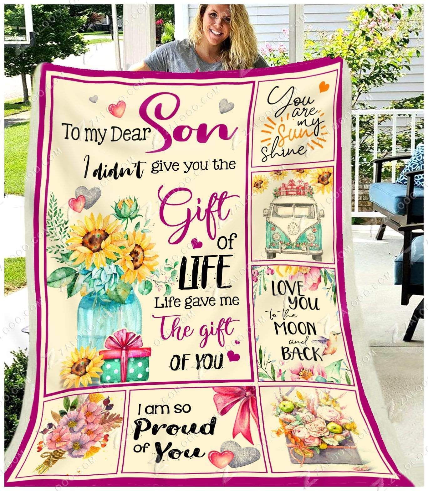 Sunflower Son Life Gave Me The Gift Of You Sherpa Fleece Blanket
