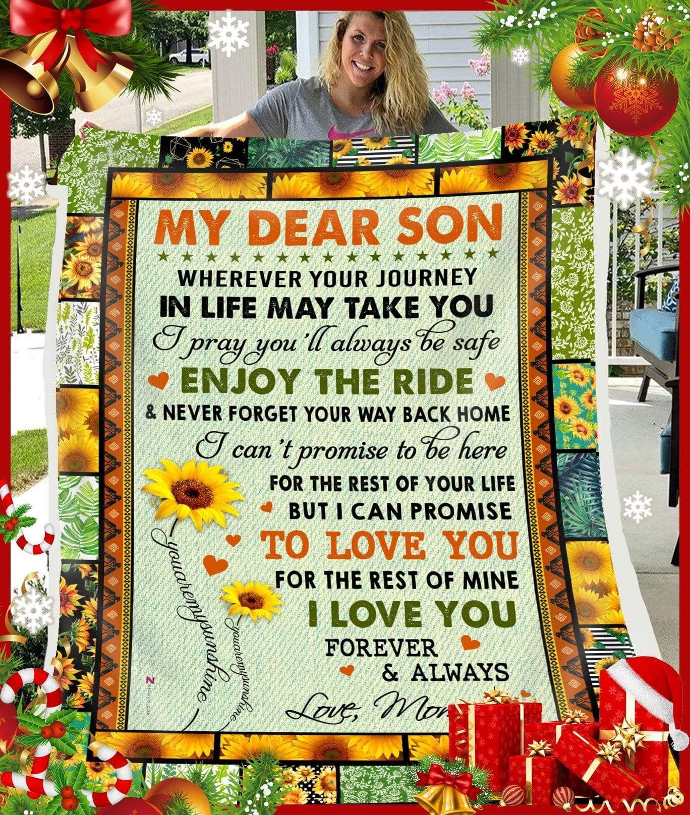 Sunflower Son Mom Wherever Your Journey In Life May Take You Green Sherpa Fleece Blanket