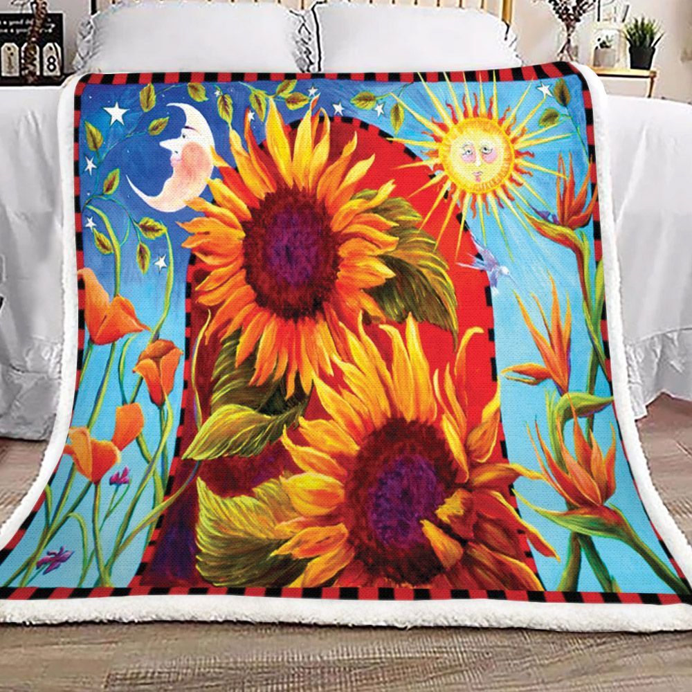 Sunflower Staying With The Sun And The Moon Sherpa Fleece Blanket