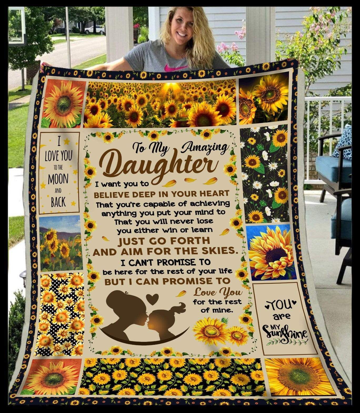 Sunflower To My Amazing Daughter Believe Deep In Your Heart Sherpa Fleece Blanket