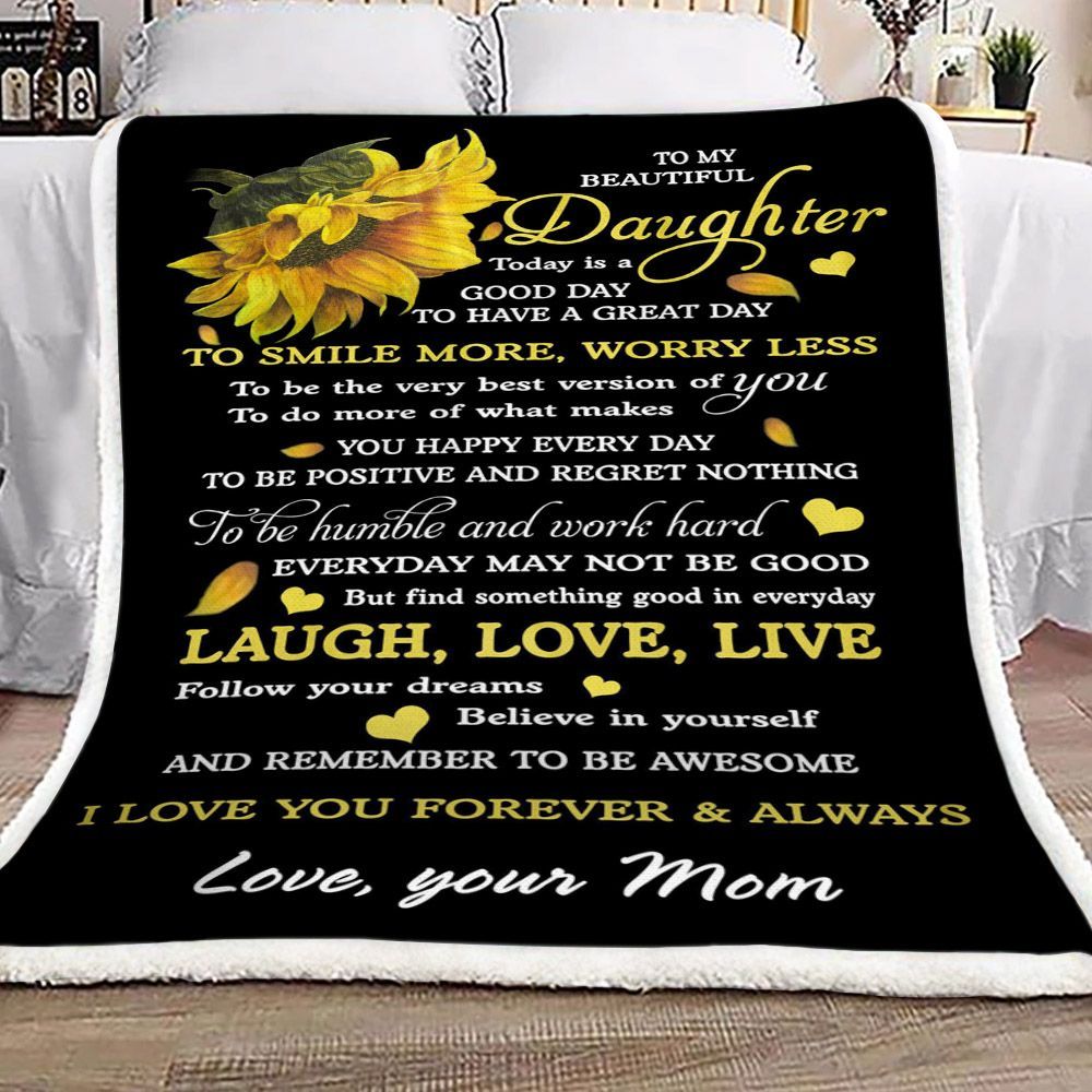 Sunflower To My Beautiful Daughter From Mom Sherpa Fleece Blanket