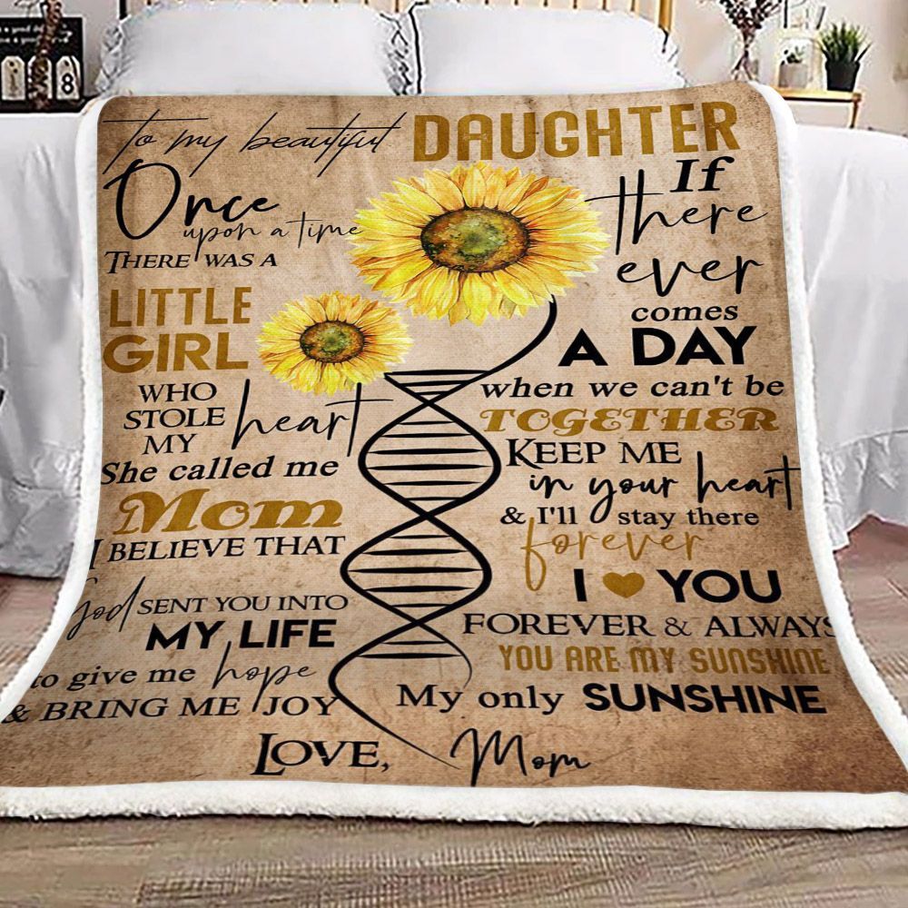 Sunflower To My Beautiful Daughter Love Mom Sherpa Fleece Blanket