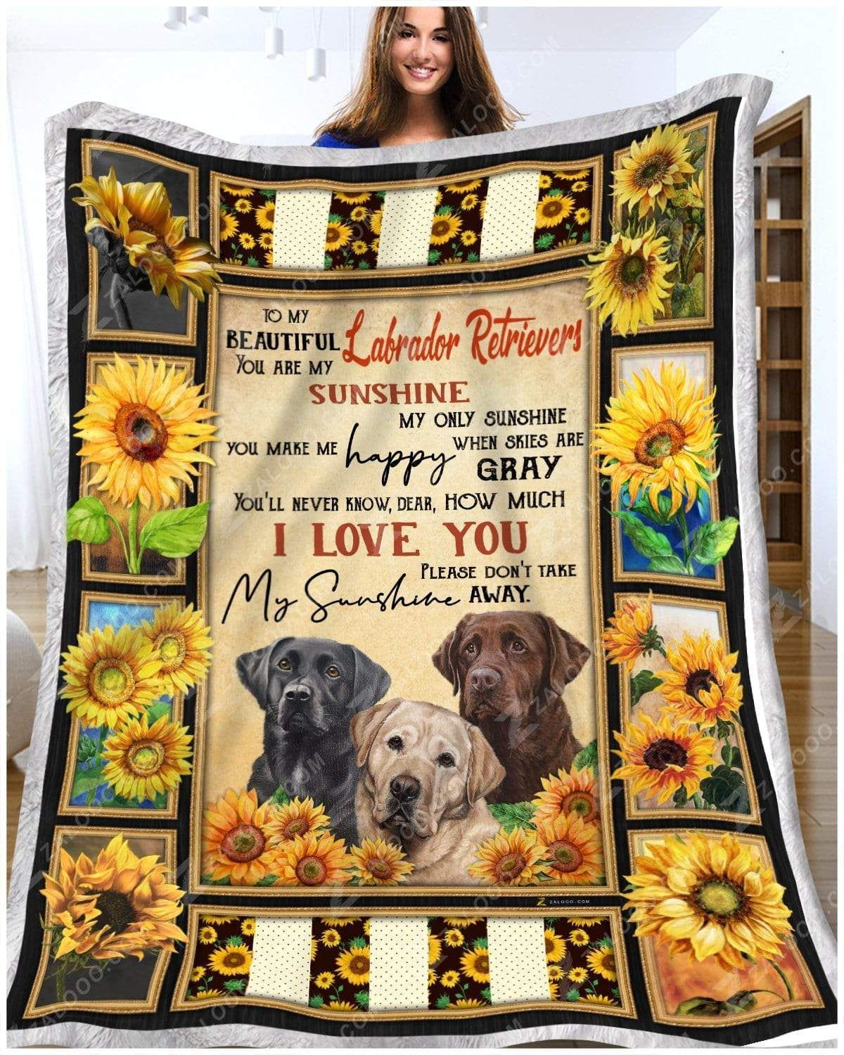 Sunflower To My Beautiful Labrador Retrievers Sherpa Fleece Blanket