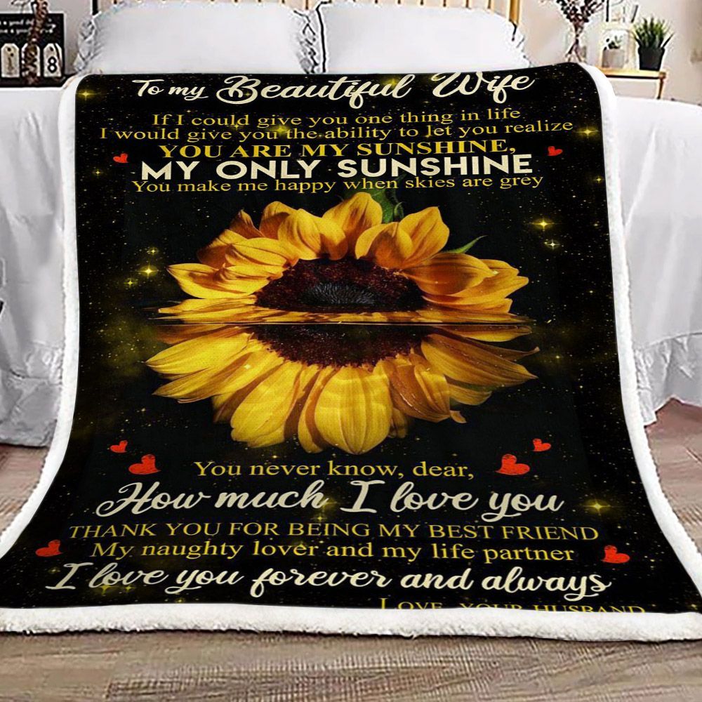 Sunflower To My Beautiful Wife Sherpa Fleece Blanket