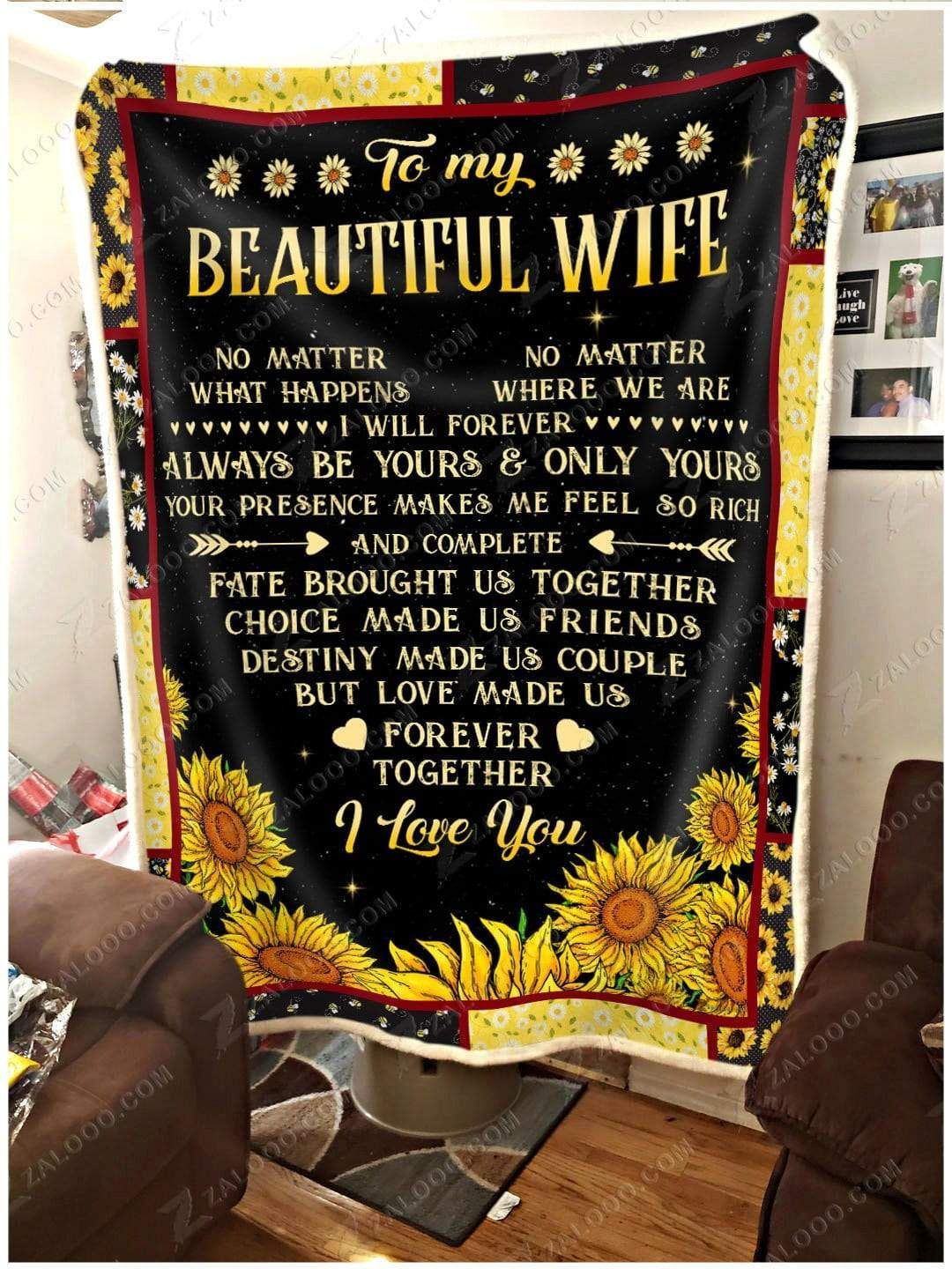 Sunflower To My Beautiful Wife No Matter What Happens Sherpa Fleece Blanket