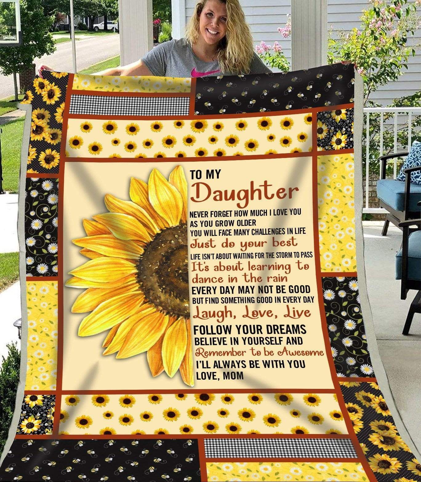 Sunflower To My Daughter Dance In The Rain Love Mom Sherpa Fleece Blanket