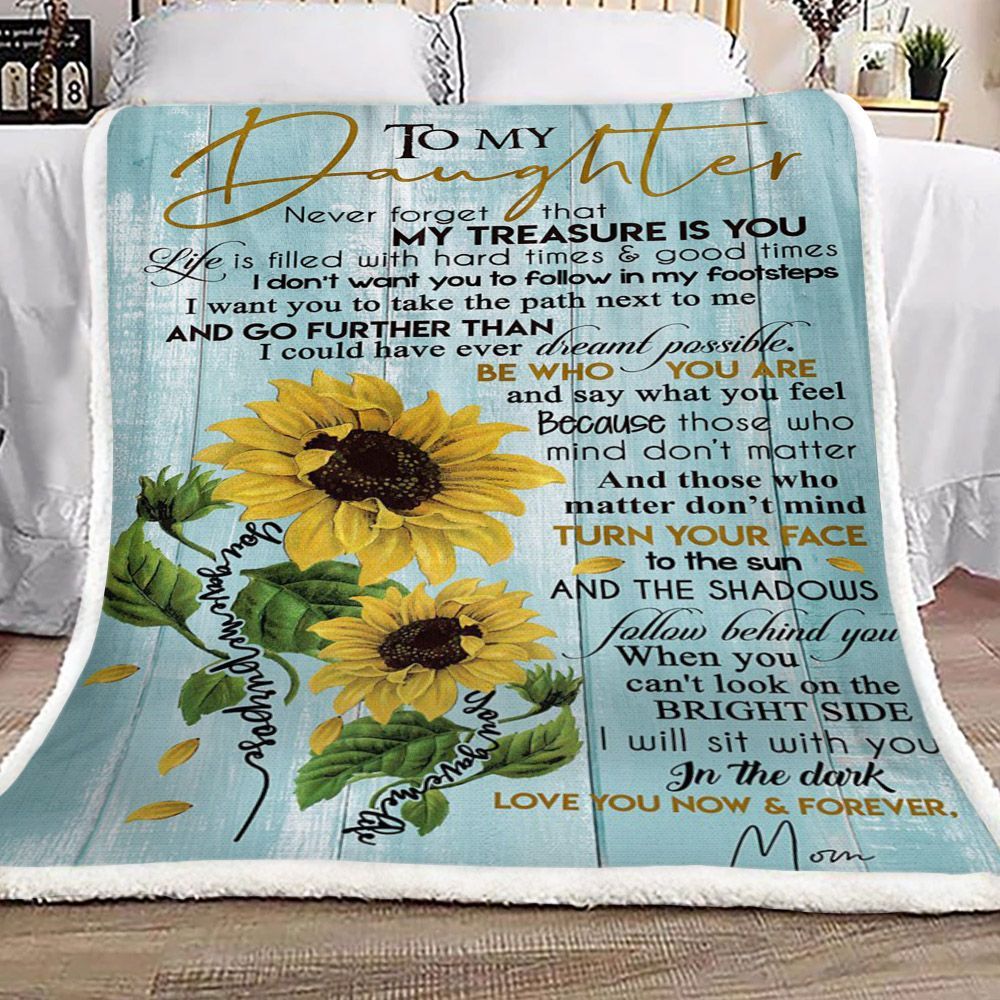 Sunflower To My Daughter Forever Mom Sherpa Fleece Blanket