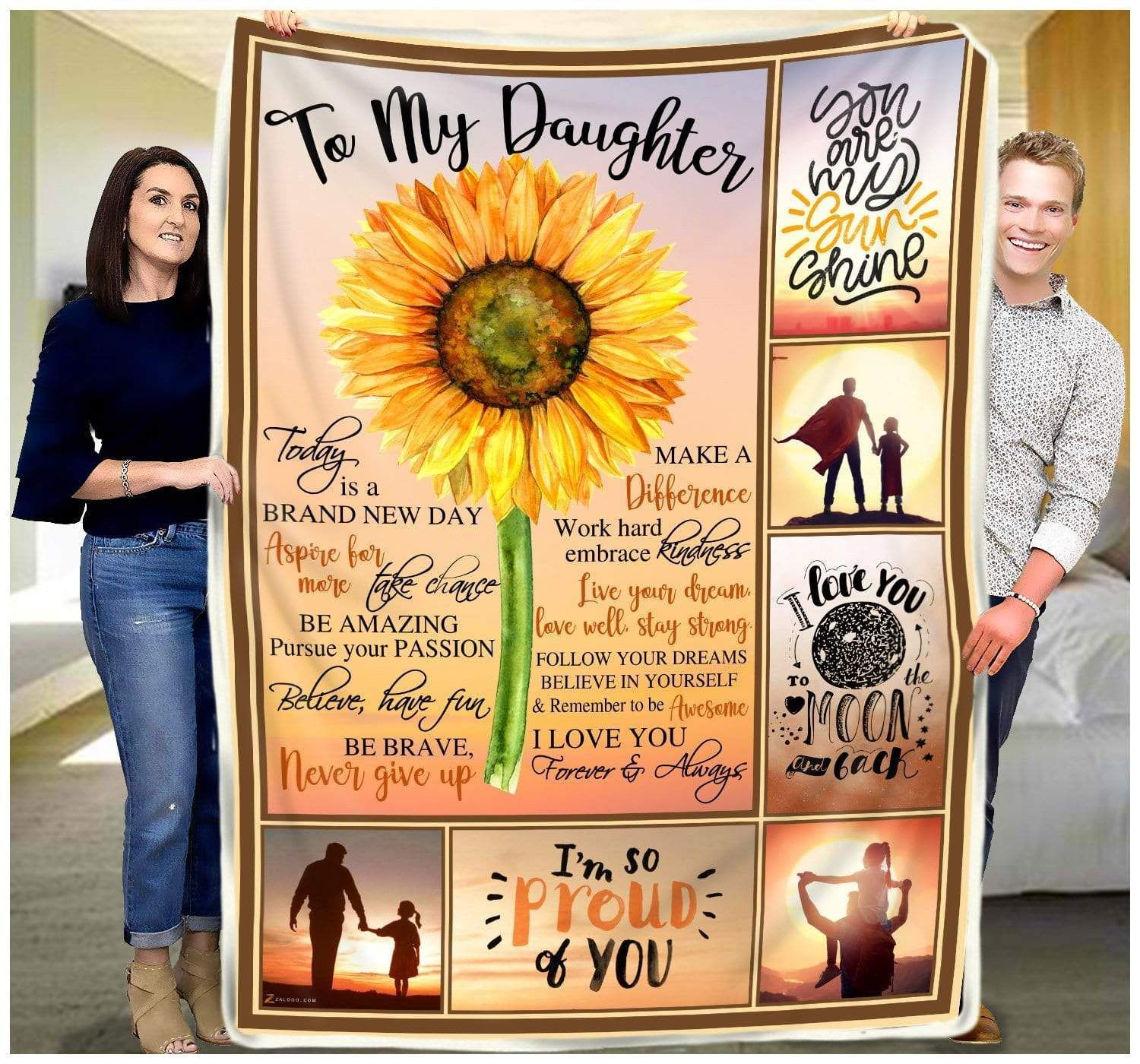 Sunflower To My Daughter I Am So Proud Of You Sherpa Fleece Blanket
