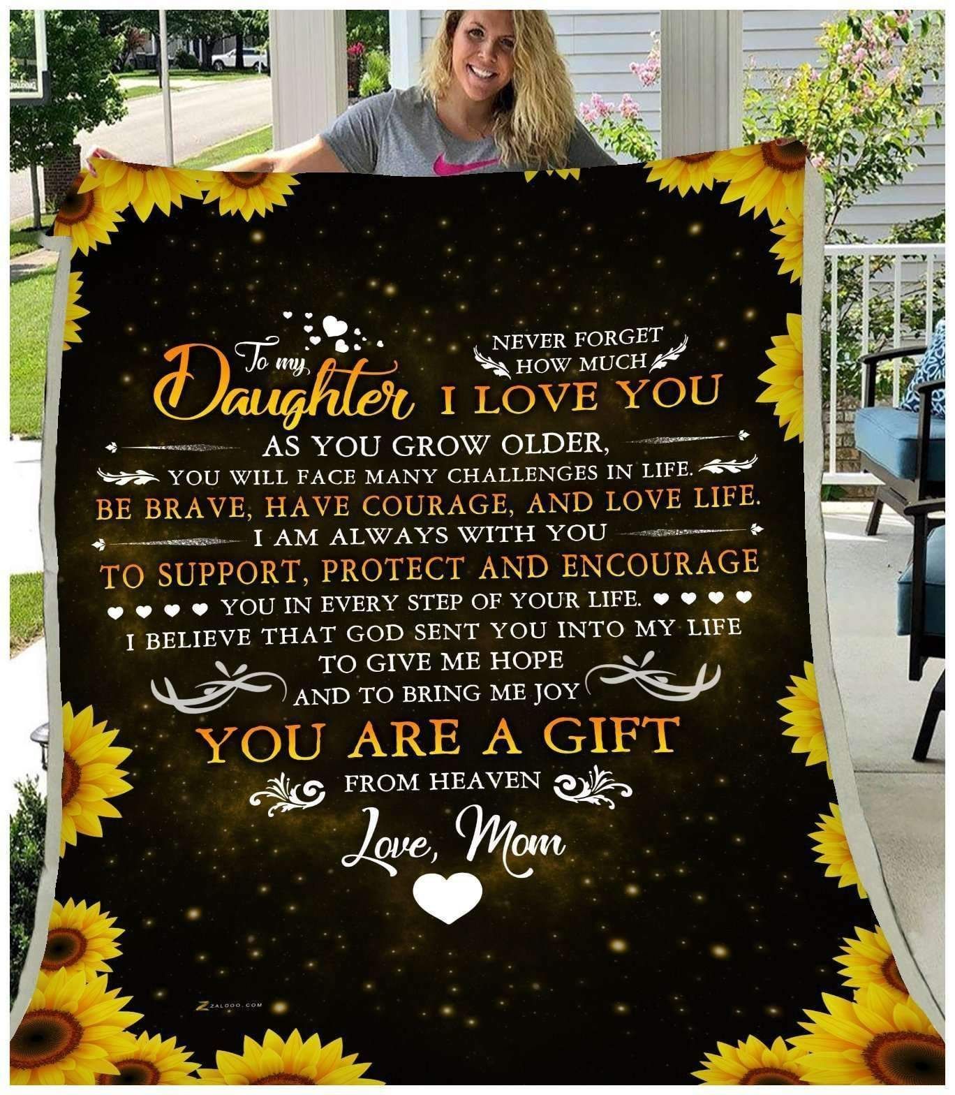 Sunflower To My Daughter I Love You Love Mom Sherpa Fleece Blanket