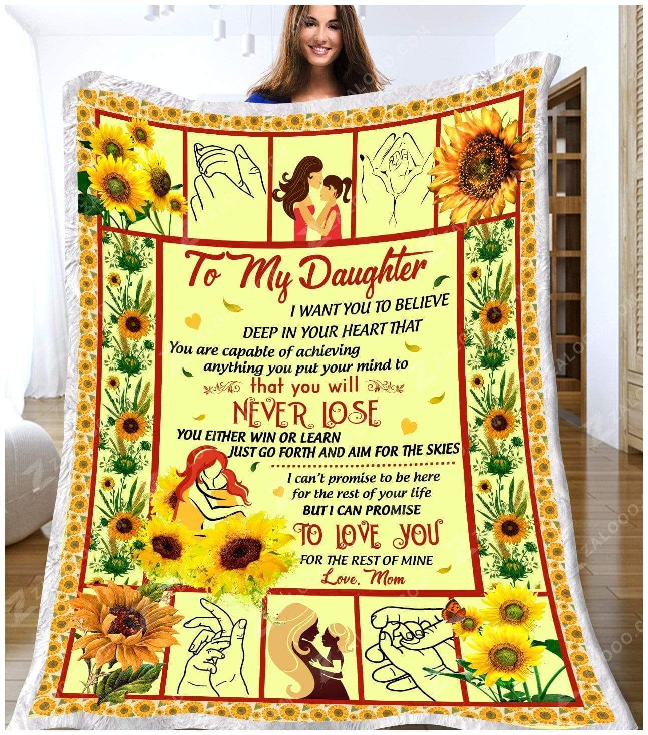Sunflower To My Daughter I Want You To Believe Deep In Your Heart Love Mom Sherpa Fleece Blanket