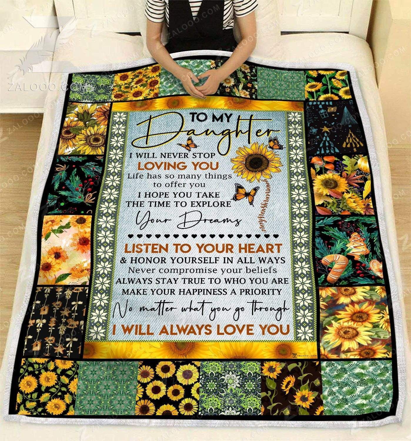 Sunflower To My Daughter I Will Never Stop Loving You Sherpa Fleece Blanket