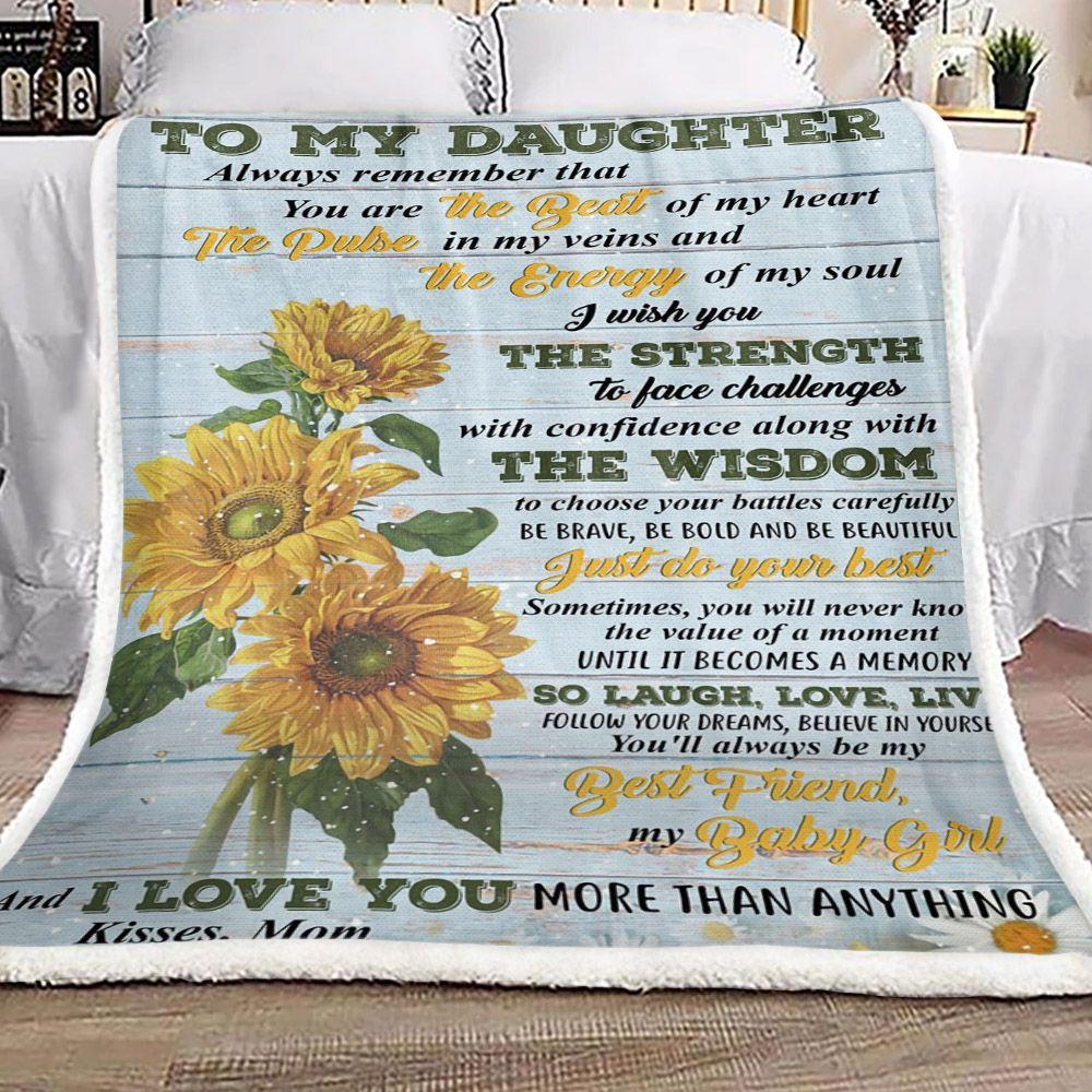 Sunflower To My Daughter Kisses Mom Sherpa Fleece Blanket