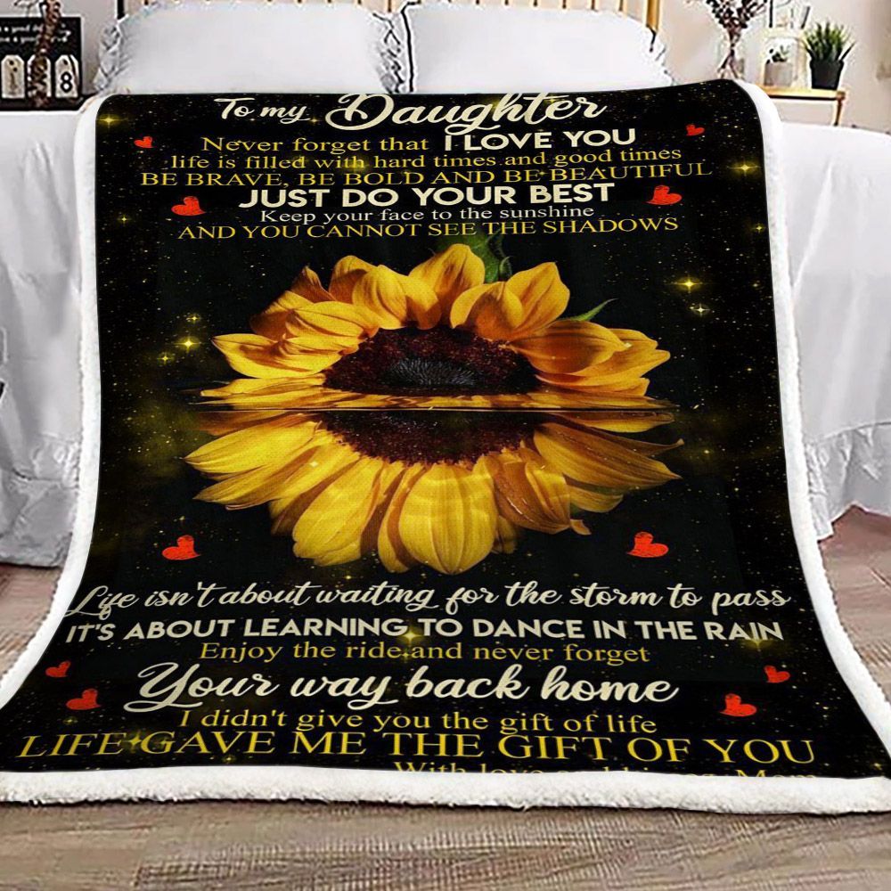 Sunflower To My Daughter Kisses Mom Sherpa Fleece Blanket