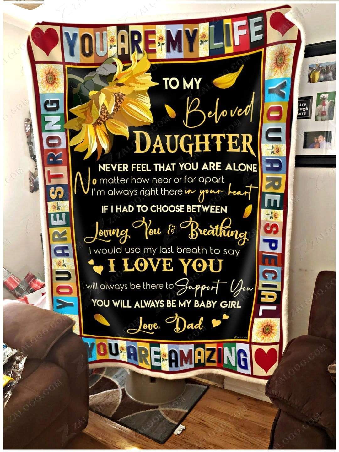 Sunflower To My Daughter Love Dad Sherpa Fleece Blanket