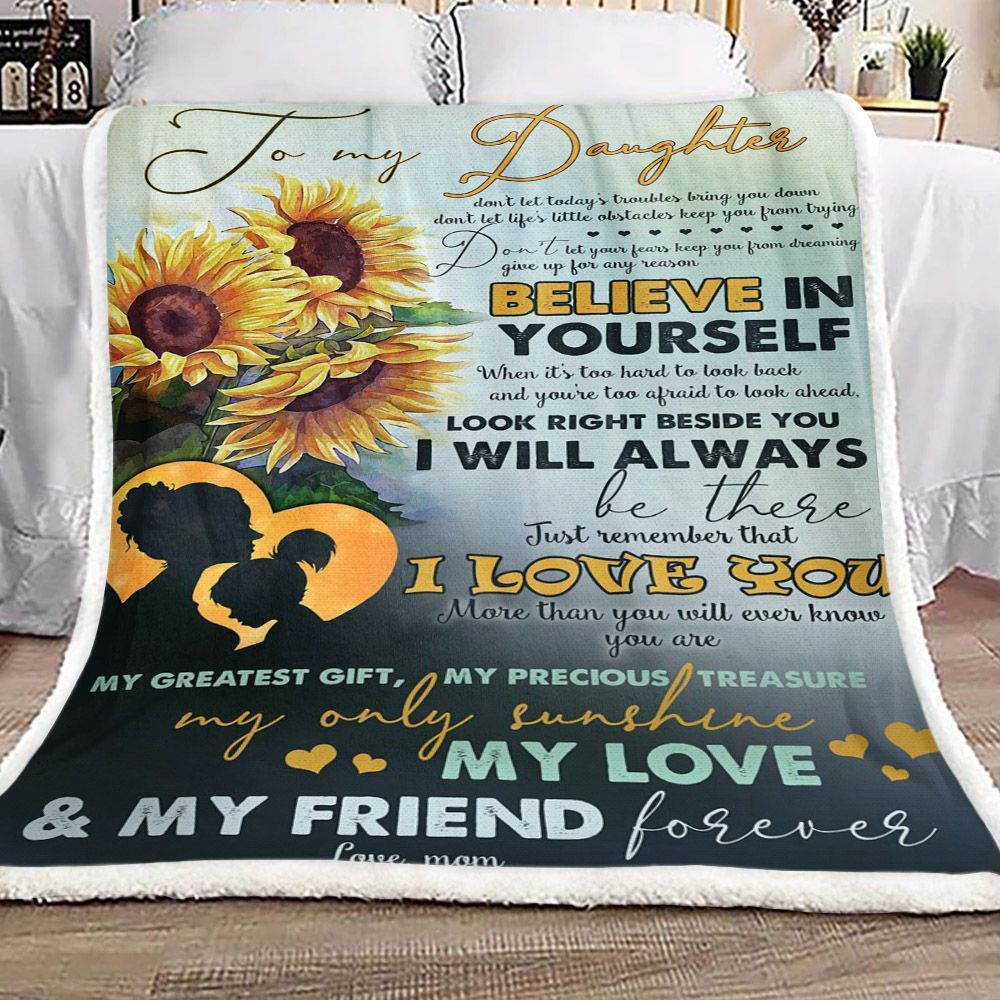 Sunflower To My Daughter Love Mom Sherpa Fleece Blanket