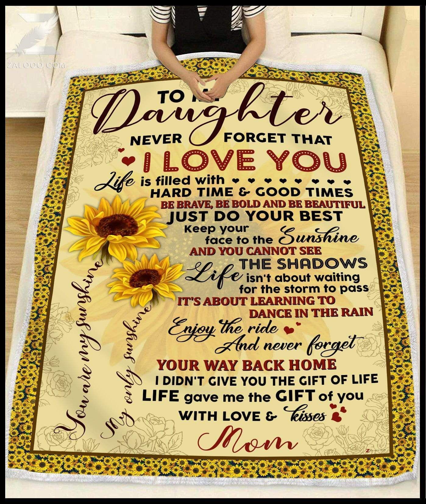 Sunflower To My Daughter Love Mom Sherpa Fleece Blanket