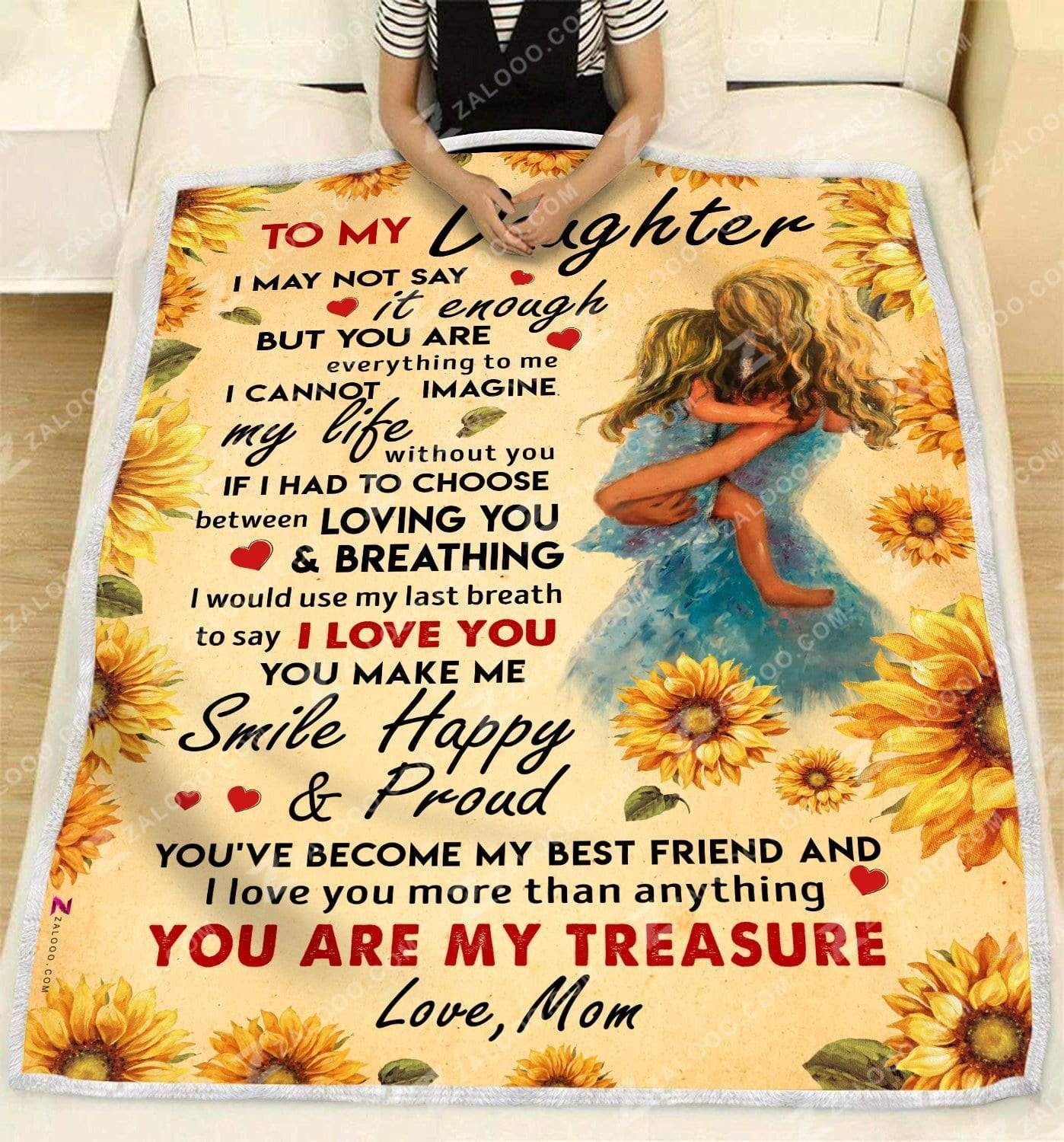 Sunflower To My Daughter Love Mom Sherpa Fleece Blanket
