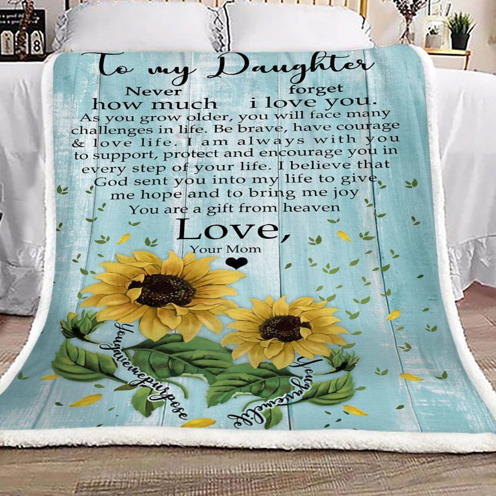 Sunflower To My Daughter Love Your Mom Sherpa Fleece Blanket