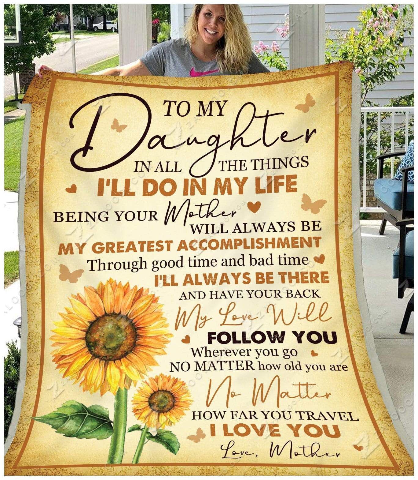 Sunflower To My Daughter My Love Will Follow You Love Your Mom Sherpa Fleece Blanket