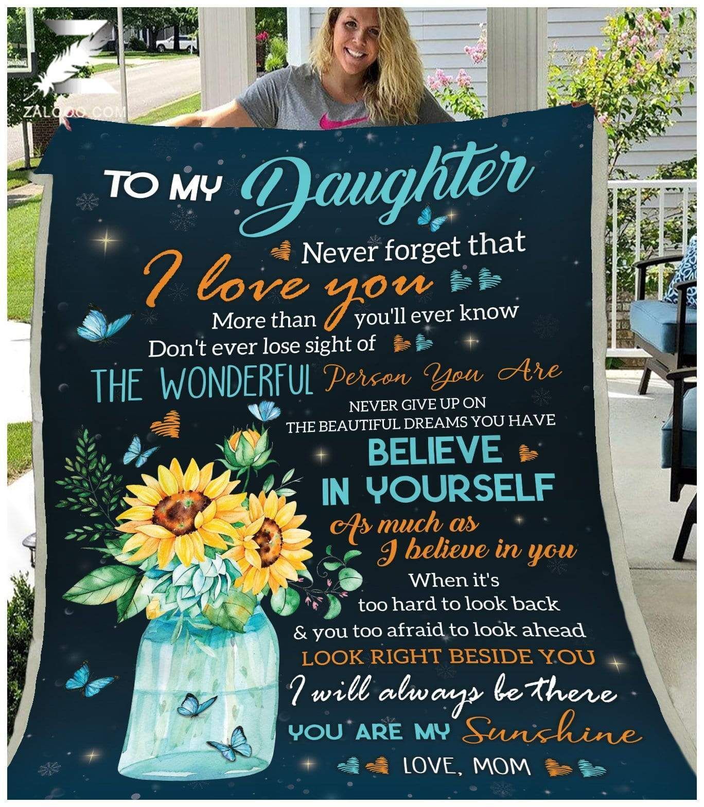 Sunflower To My Daughter The Wonderful Person You Are Love Mom Sherpa Fleece Blanket