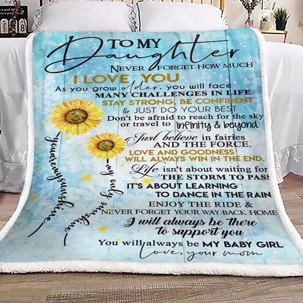 Sunflower To My Daughter Your Mom Sherpa Fleece Blanket