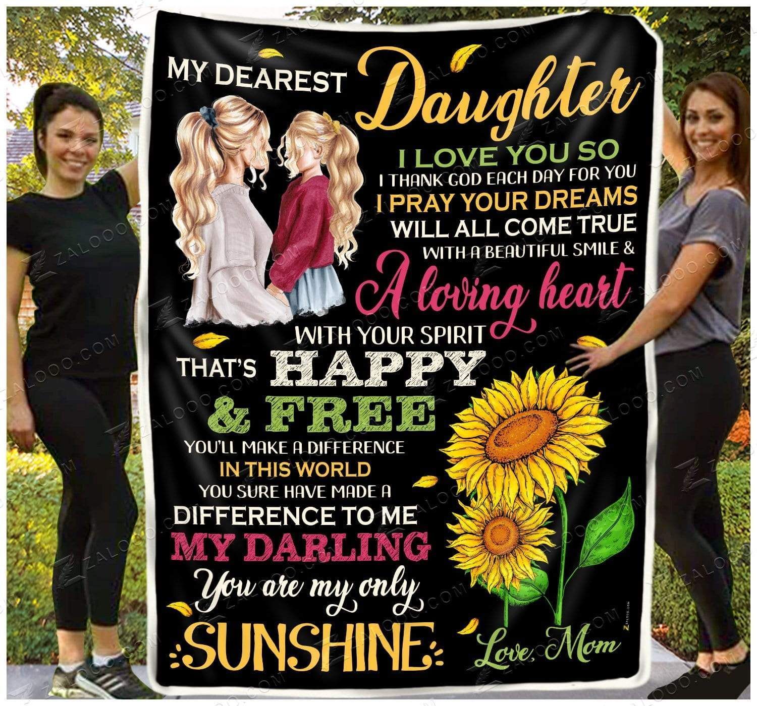 Sunflower To My Dearest Daughter Happy And Free Love Mom Sherpa Fleece Blanket