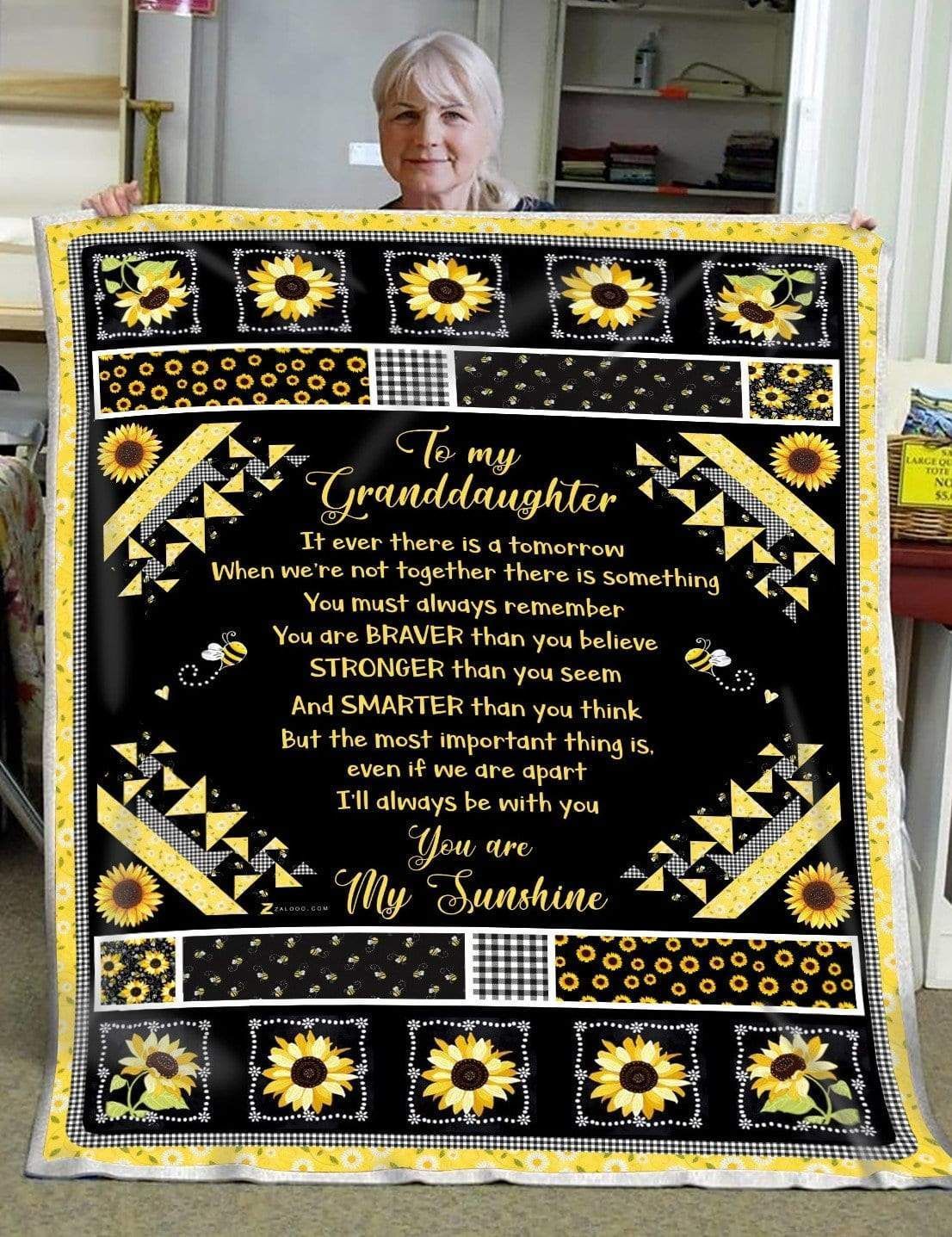 Sunflower To My Granddaughter Always Remember Sherpa Fleece Blanket
