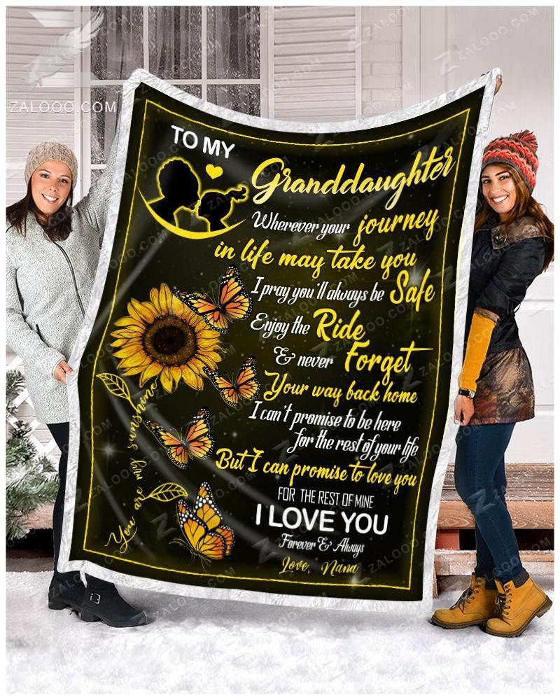 Sunflower To My Granddaughter Butterfly Nana Sherpa Fleece Blanket