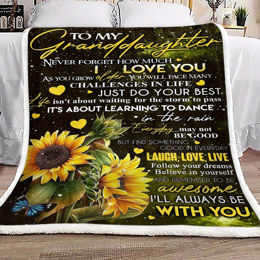Sunflower To My Granddaughter Sherpa Fleece Blanket
