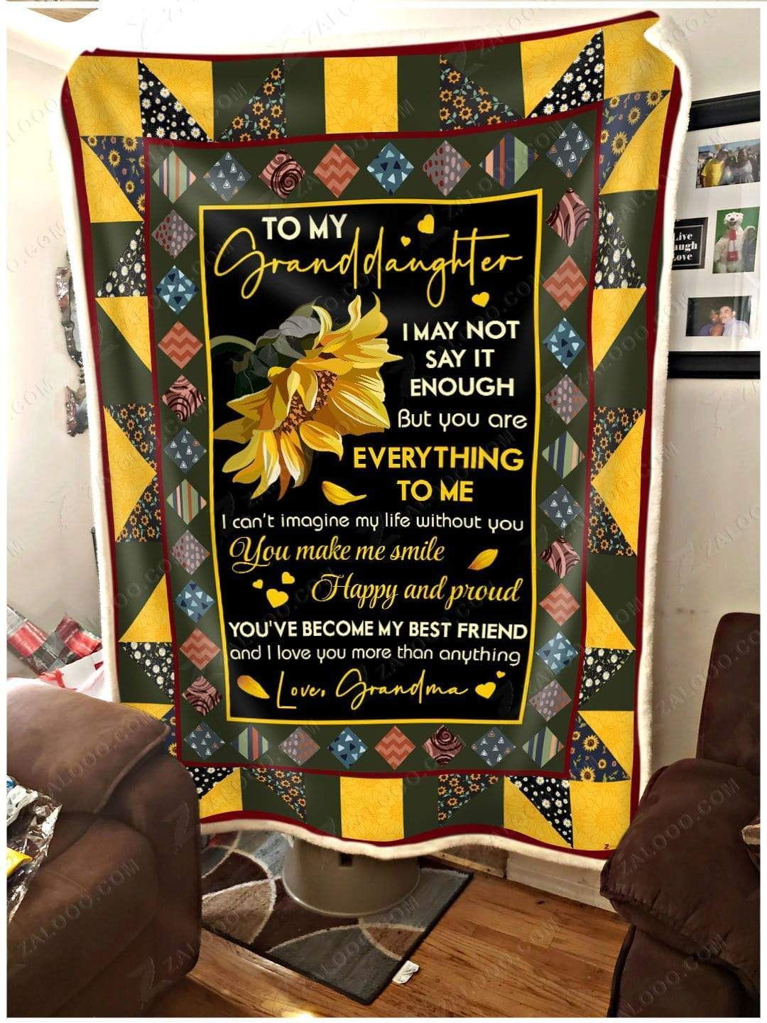 Sunflower To My Granddaughter Everything To Me Love Grandma Sherpa Fleece Blanket