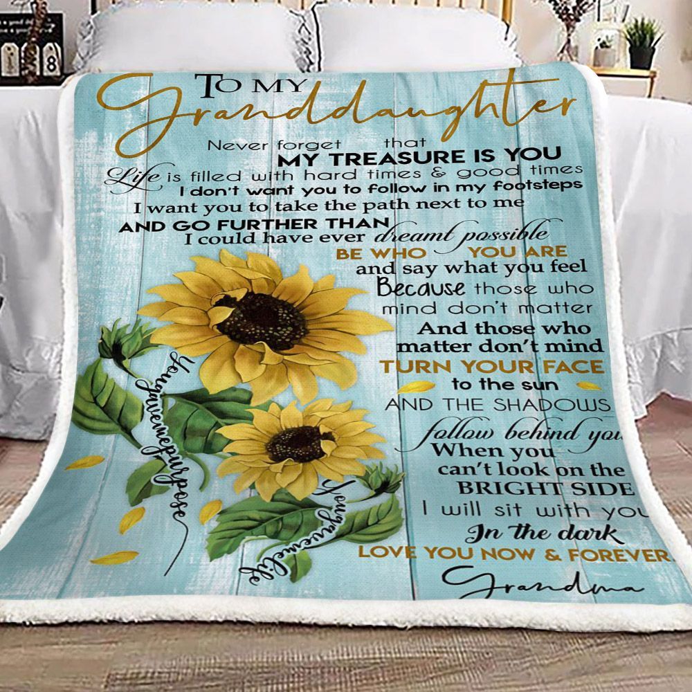 Sunflower To My Granddaughter Forever Grandma Sherpa Fleece Blanket