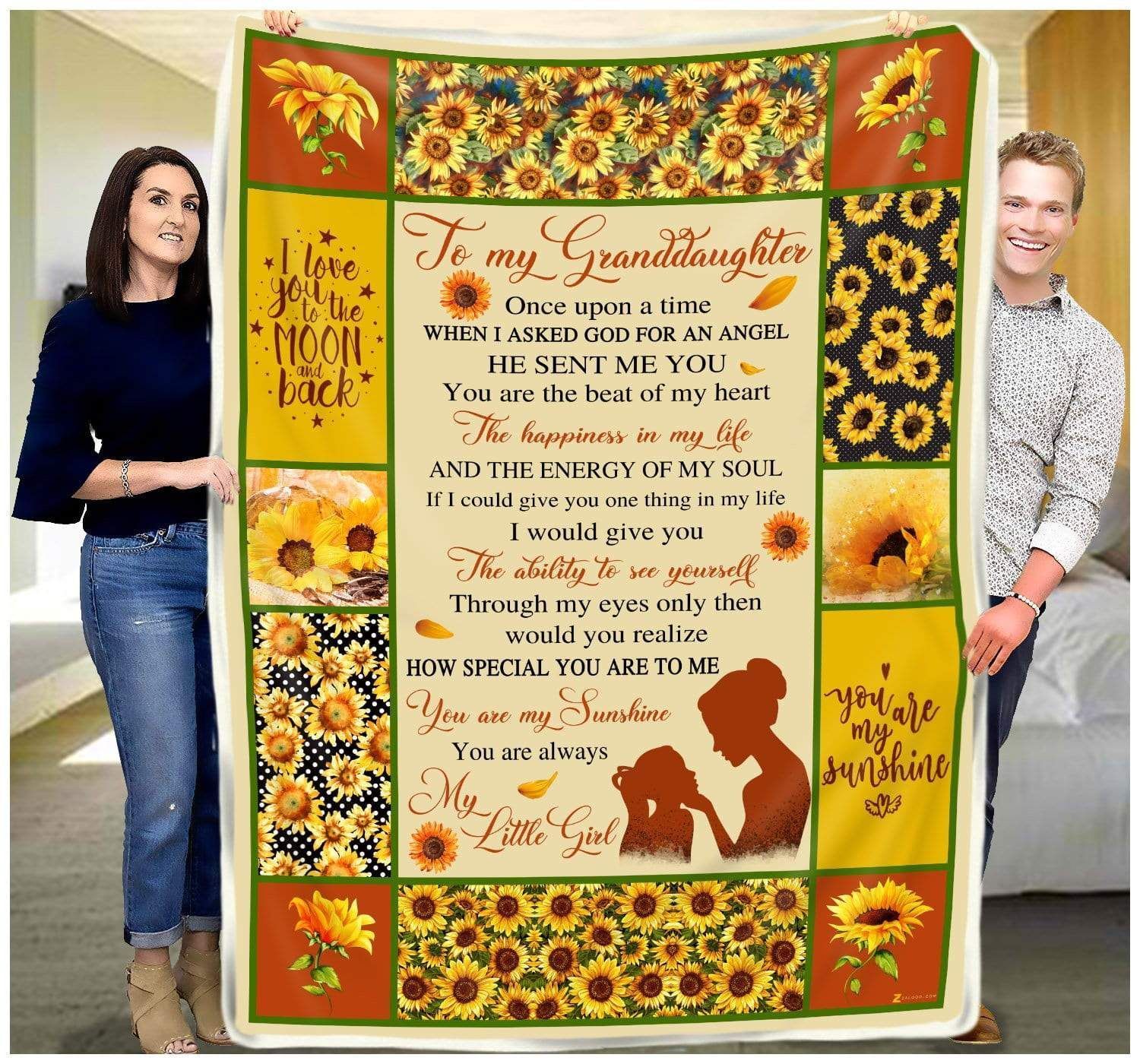 Sunflower To My Granddaughter God Sent Me You Sherpa Fleece Blanket